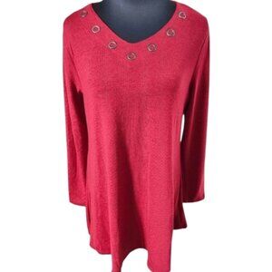 DOMANI Cotton Blend V Neck Long Sleeve Red Tunic Top Size Large NWT